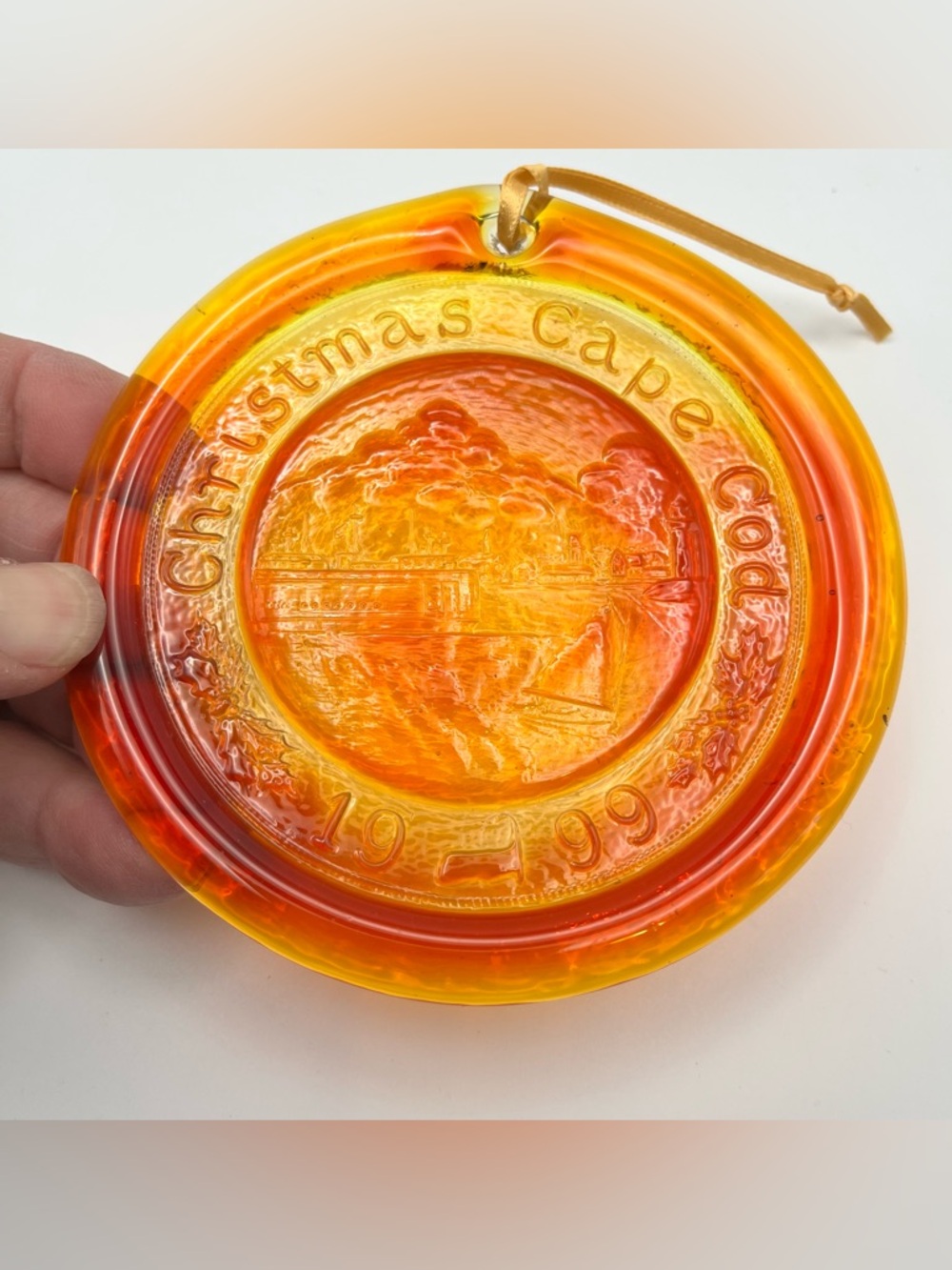 Pairpoint Christmas 1999 ornament-sun catcher w/harbor scene. VTG, collectible.